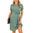 thumbnail image 4 of Ekouaer Women's Maternity Dress Short Sleeve Casual Pregnancy Dresses Rib Knit Crewneck Pregnant Clothes with Belt, 4 of 6
