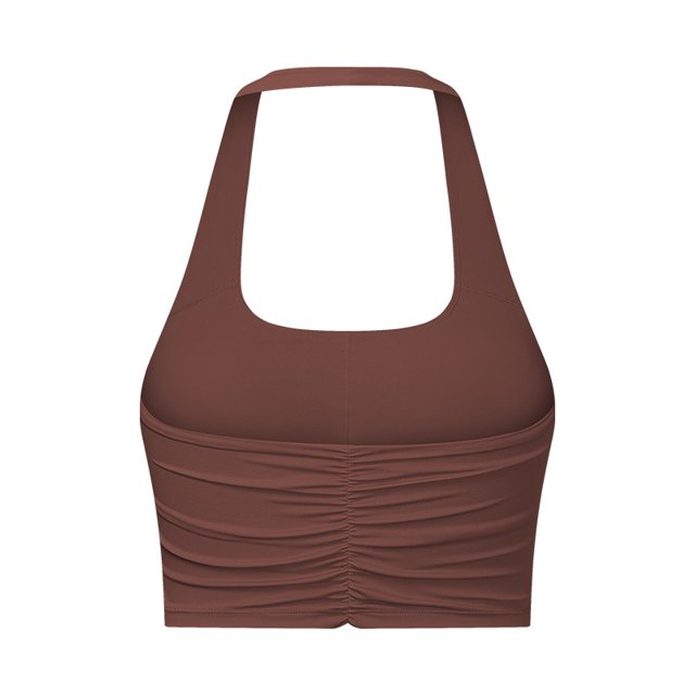 Sujetador deportivo de yoga plisado elegante de moda para mujer, ropa interior deportiva con espalda descubierta y escote halter sexy de estilo europeo y americano