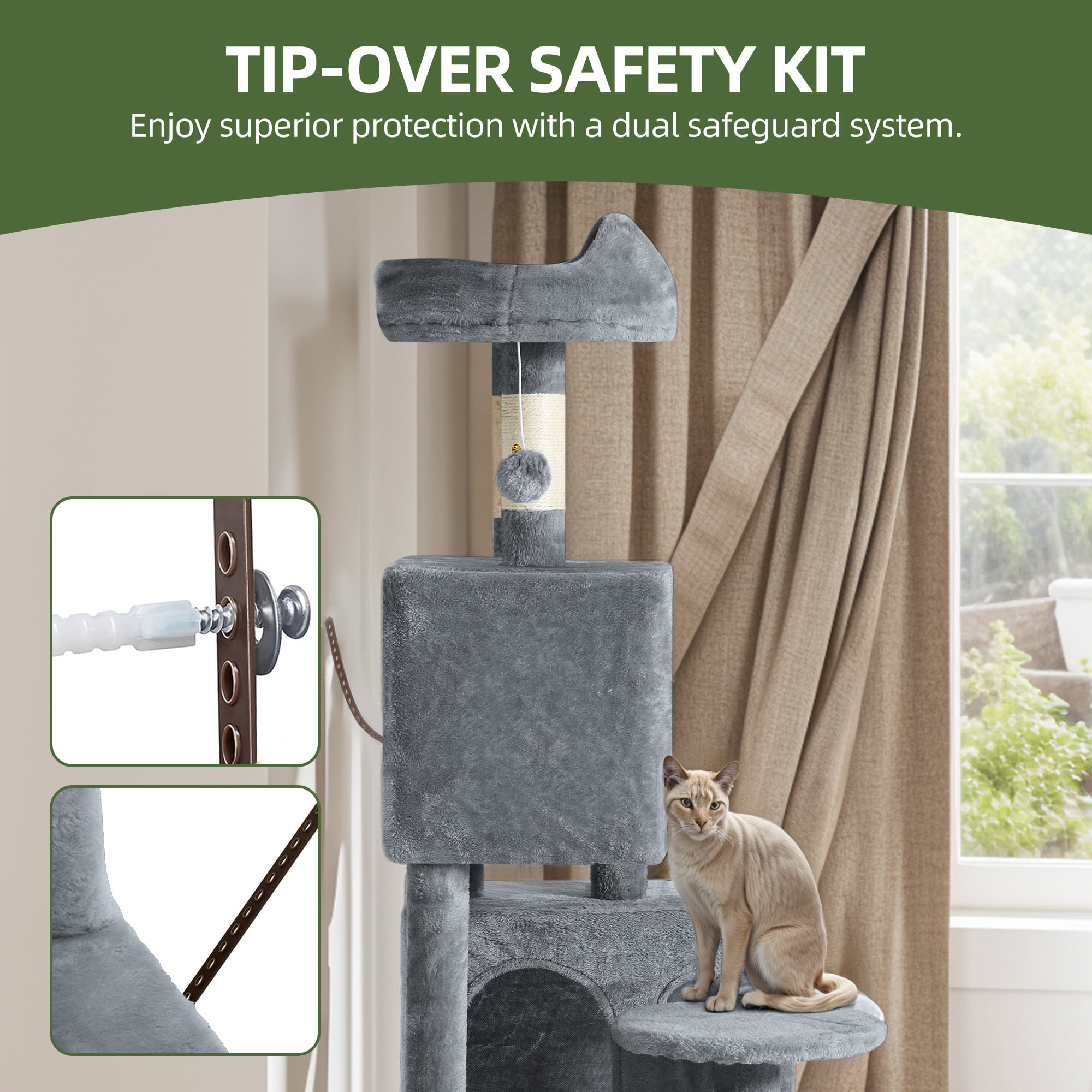 Uforic 54" Cat TreeTower with Sisal Scratching Post Tower Hammock Perch for Indoor Cats, Dark Gray