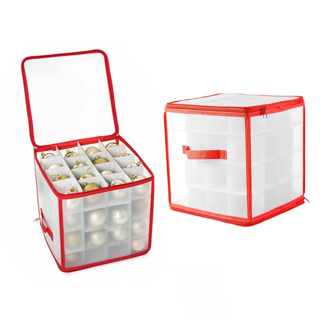Caja de almacenamiento de adornos navideños de 64 rejillas, divisores, cierre de cremallera doble, plegable, transparente , conservación Soledad contenedor de almacenamiento