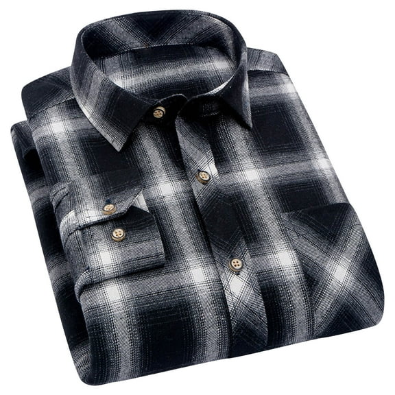 KeShDi Flannel Shirts Men's Lapel Long Sleeved Shirt Casual Versatile Checkered Shirt Men's Long Sleeved Lapel Top/shirt Black M