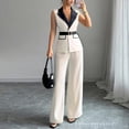 thumbnail image 3 of MLCDZ Two Piece Dressy Sets for Women Collar Sleeveless Top and Wide Leg Loose Straight Pants with Pockets Suits Set Office Work Business Casual Outfits, 3 of 7