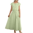 thumbnail image 1 of QIPOPIQ Robe Maxi Décontractée pour Femme à Encolure Dégagée, Manches Courtes, Ample et Fluide, à Étages, Unie, avec Poches, Liquidation, 1 of 5