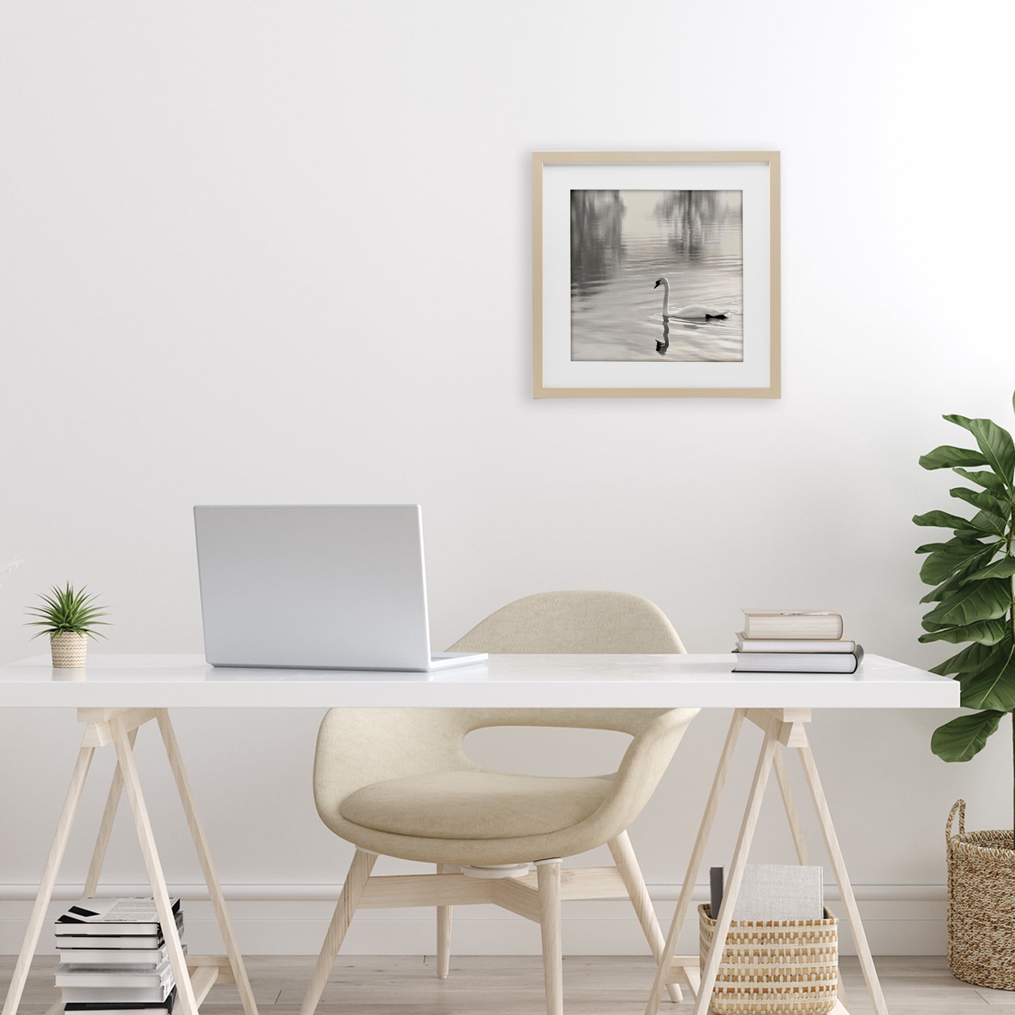 Stupell Industries Morning Sunlit Swan Birch Framed Print Under Glass, design by Nicholas Bell