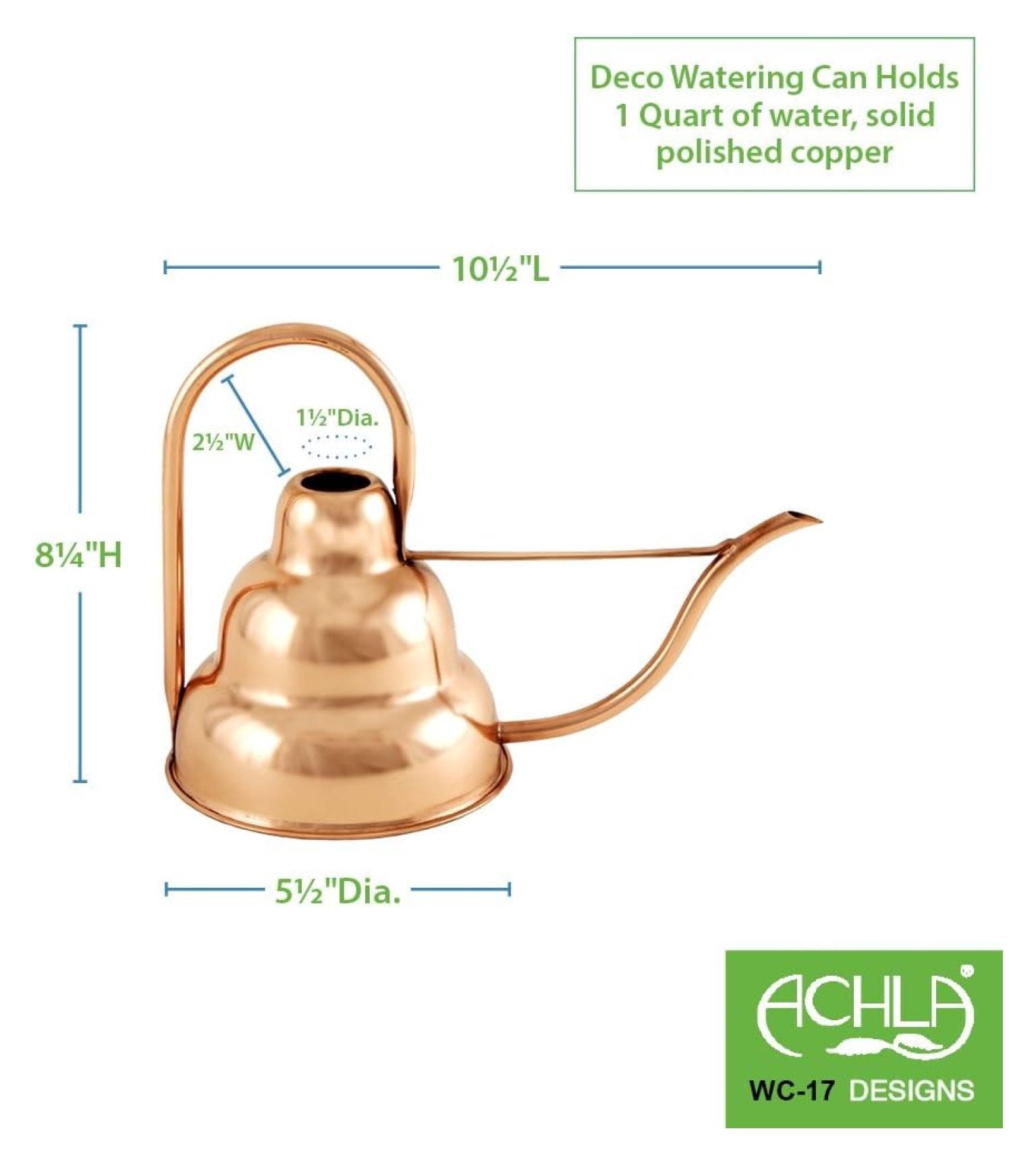 Deco Copper Watering Can, Copper, 1 Quart