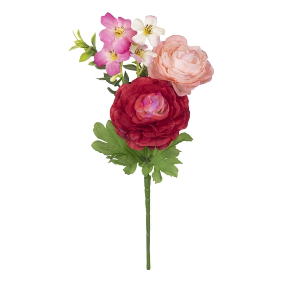 12-inch Artificial Silk Red Ranunculus Mixed Summer Pick, for Indoor Use, by Mainstays