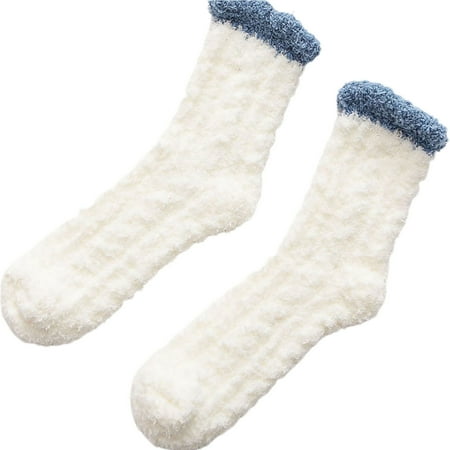 

harmtty 1 Pair Warm Keeping Women Socks Thickened Polyester Trendy Classic Winter Stockings for Daily White