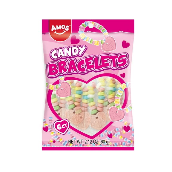 Amos Sweets Candy Bracelets for Kids, 6 Count, Fruity Flavors, Stretchable
