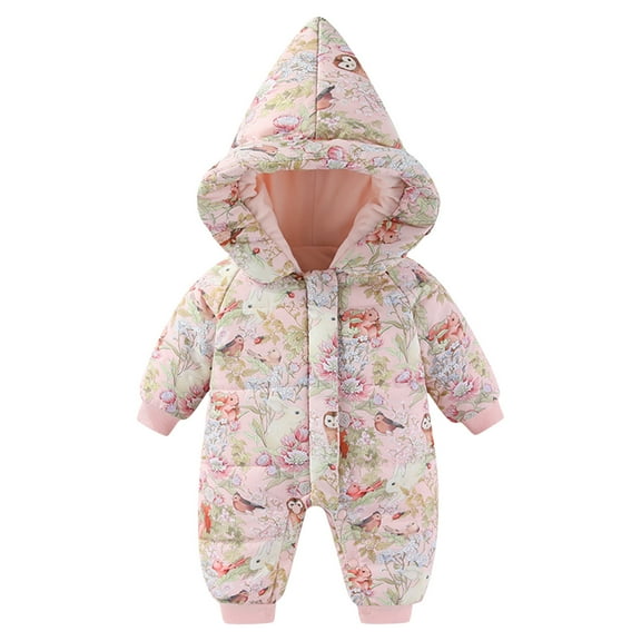WOYY Winter Baby Romper Warm Thickened Hooded Jumpsuit Outfit, Sizes 0-1M