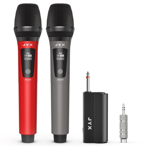 JYX Dual Wireless Microphones, Handheld Dynamic Microphone Battery Operated with Receiver for Singing,DJ, Party, Plug and Play