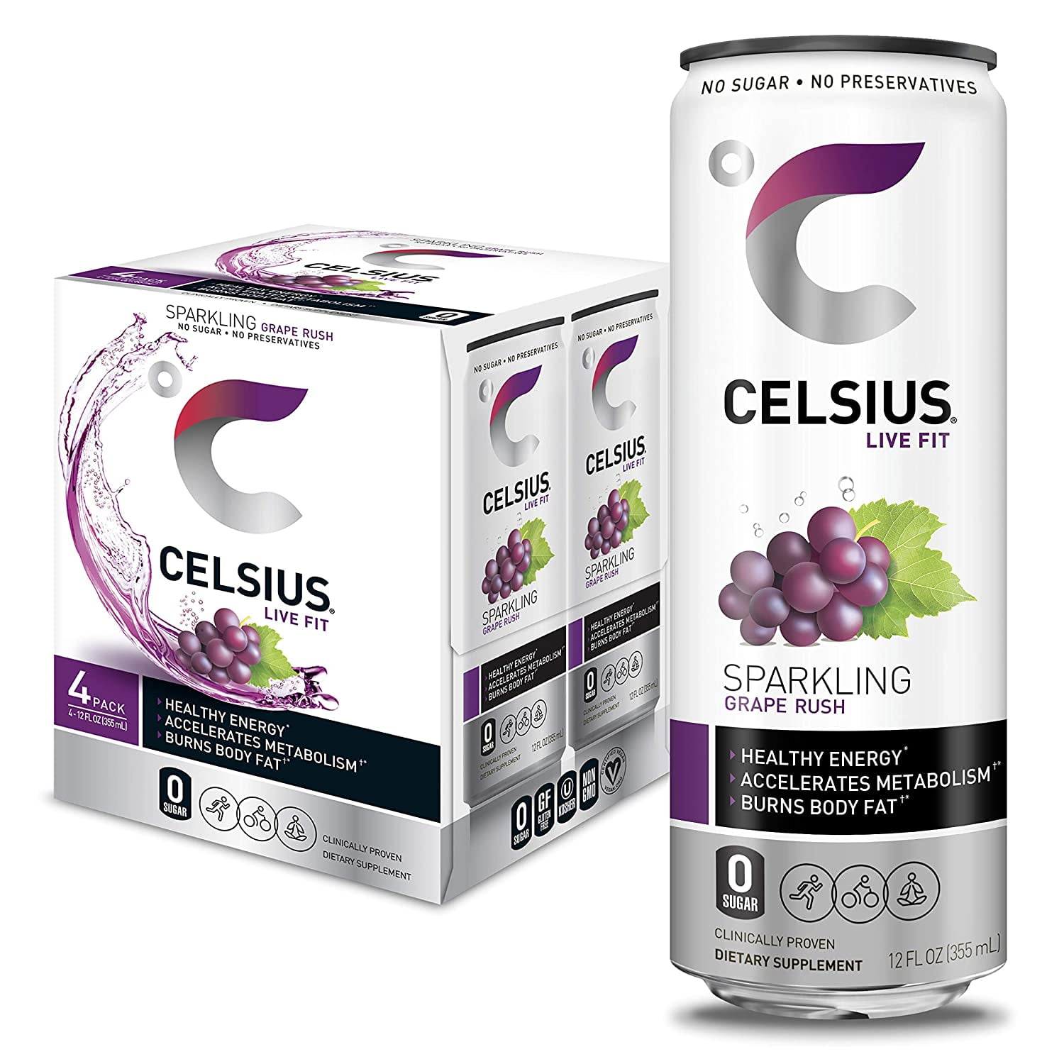 Buy CELSIUS Essential Energy Drink 12 Fl Oz, Sparkling Grape Rush Pack