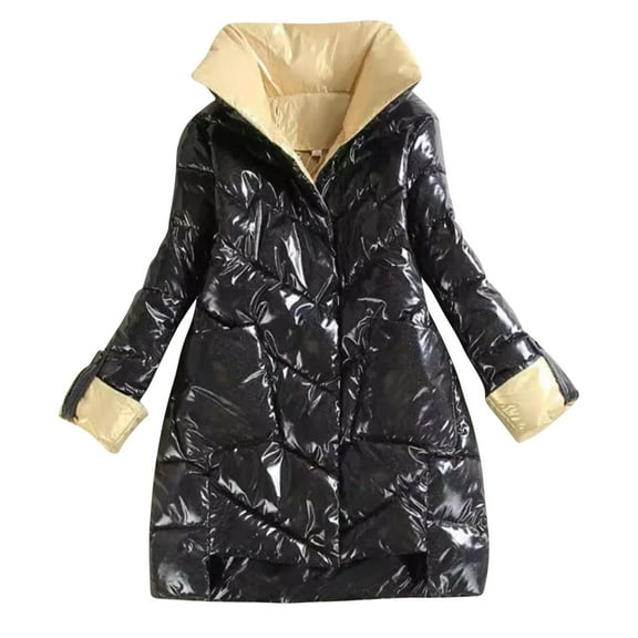 Lovskoo Womens Winter Coats Quilted Jacket Comfortable Casual Put Together Pocket Solid Color Long Sleeve Hooded Casual Outwear Parkas Cotton Padded Outerwear Black