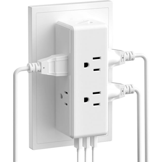 shiyou-9 in 1 Outlet Extender Surge Protector, 6 AC Outlets with 3 USB Charging Ports, 3 Side USB Wall Charger, Multi-Plug Outlet Splitter, Portable Charging Station for Home, Office and Travel, Whit