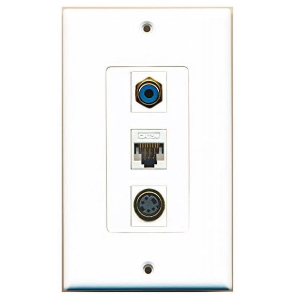 RiteAV - 1 Port RCA Blue and 1 Port S-Video and 1 Port Cat5e Ethernet White Decorative Wall Plate