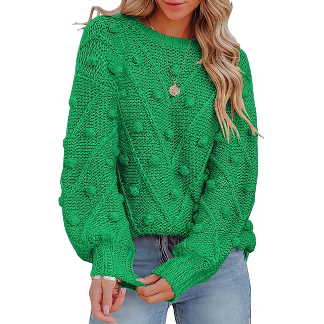 xiaxaixu Tricot pour Femmes Manches Longues Col Rond Chandail-Over Chaud avec Boules pour Automne Hiver
