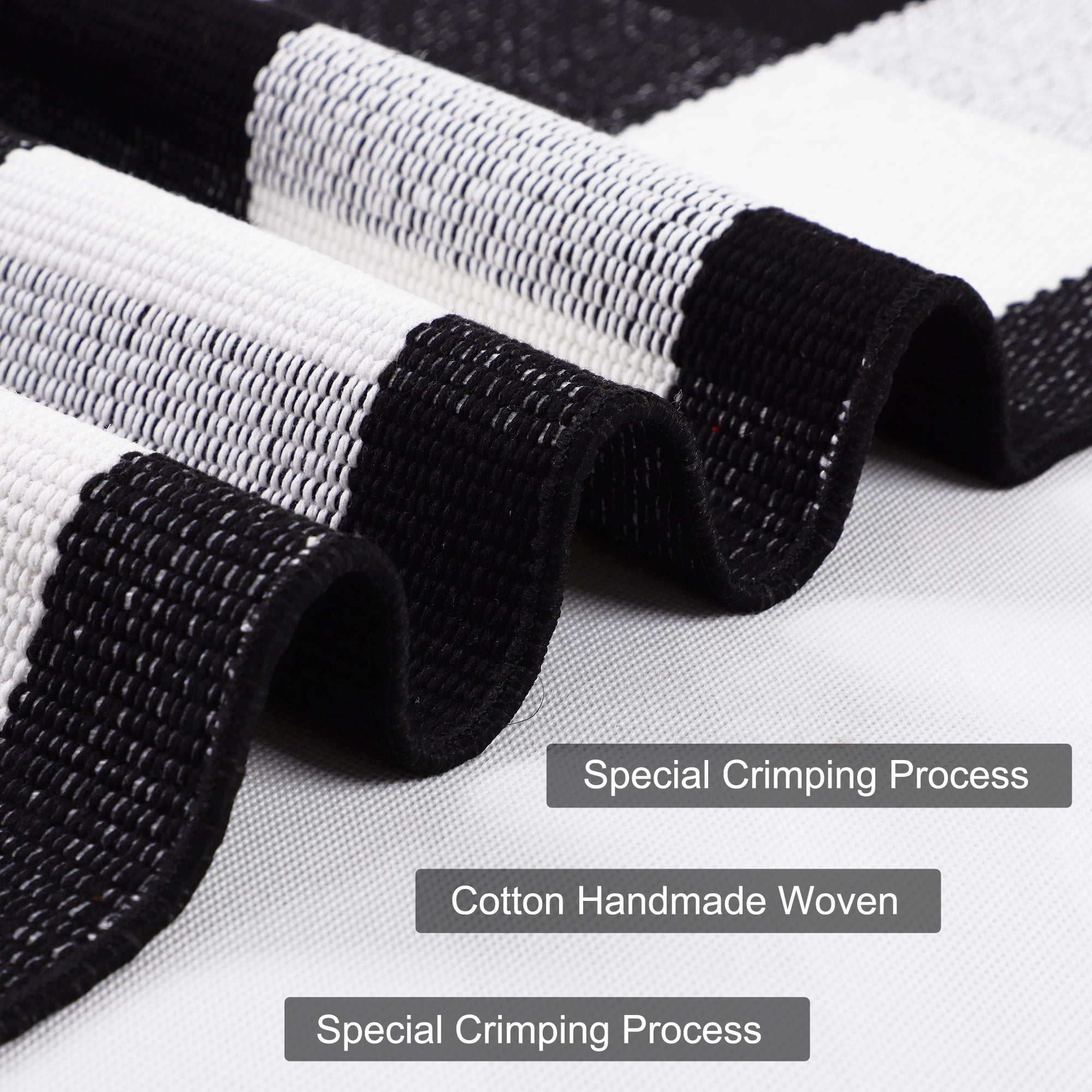 Unique Bargains Cotton Woven Checkered Area Floor Rug Carpet Mat Black & White 43"x28"