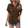 thumbnail image 3 of STETMN Women's Cotton Gauze Blouse Casual Roll Short Sleeve Shirt Collared Button Down Shirts with Pockets for Officewear, 3 of 6