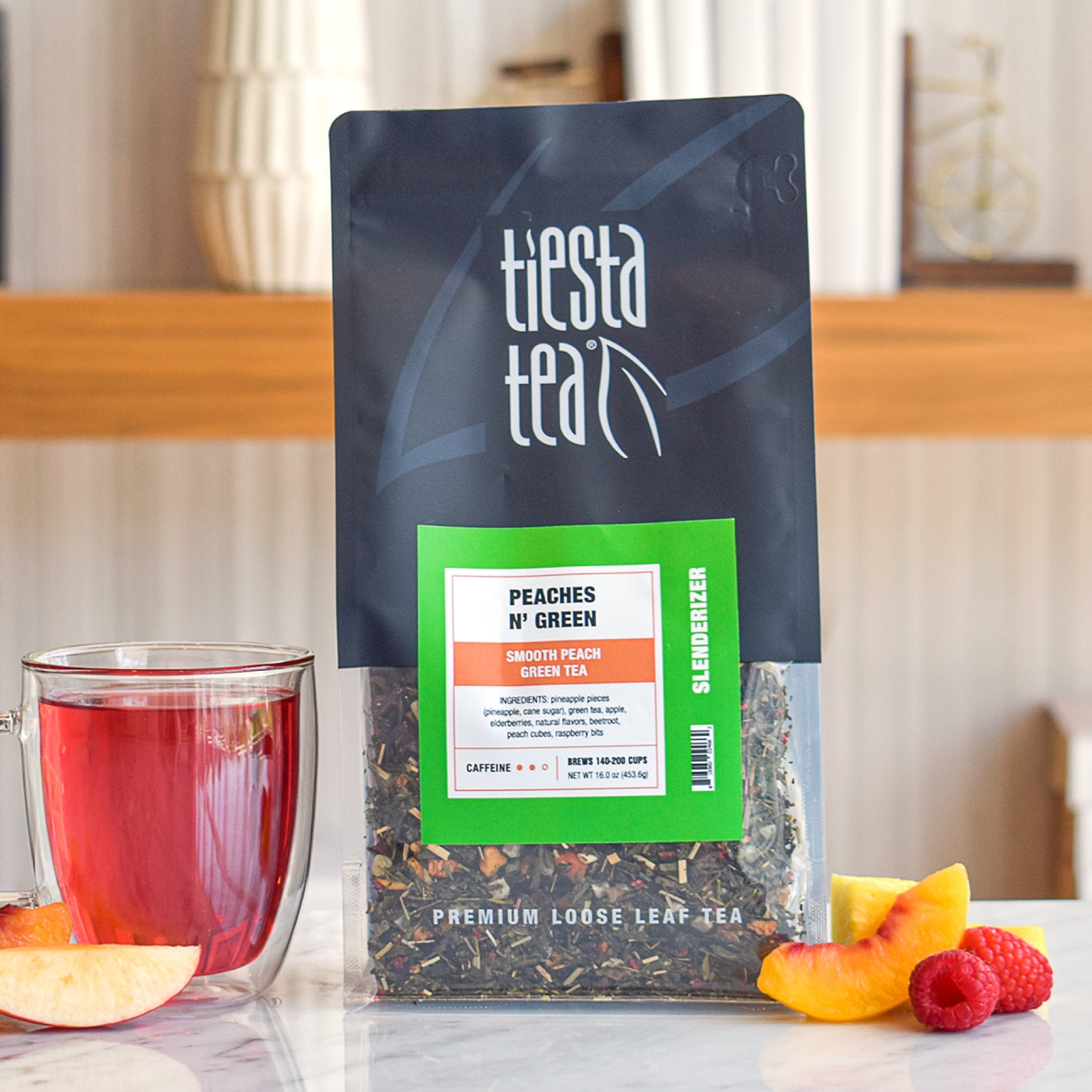 Tiesta Tea - Peaches N´ Green, Slenderizer Loose Leaf Green Tea, Smooth Peach Green Tea, Medium Caffeine, GMO-Free, Make Hot or Iced Tea & Brews Up to 200 Cups - 12 Ounce Resealable Bulk Pouch