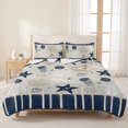 thumbnail image 3 of Twin Quilt Set 68''x86'', Navy Blue Coastal Lightweight Summer Bedspread Coverlet Set with 2 Pillow Shams, Ocean Nautical Starfish Coral Striped Breathable All Season Quilt Bedding for Dorm/Bedroom, 3 of 9