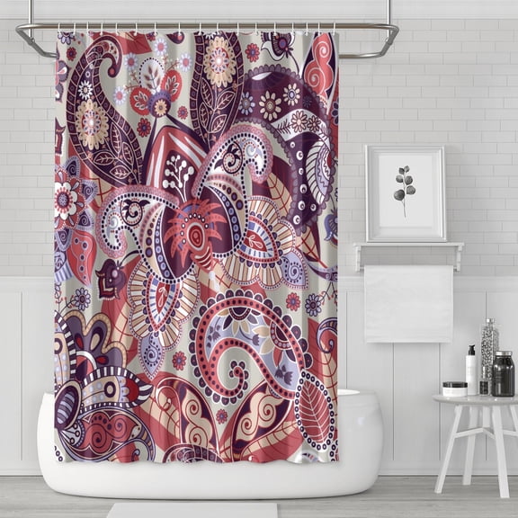 Ethnic Paisley Ornament Shower Curtain Mandala Exotic Artistic Decorative Waterproof Bath Decor 72x72 Inch with 12 Hooks