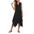 thumbnail image 2 of Smsaxvxz Tank Dresses for Women Fashion V Neck Sleeveless Irregular Hem Casual Solid Loose Beach Vacation Sundress Black 2XL, 2 of 8