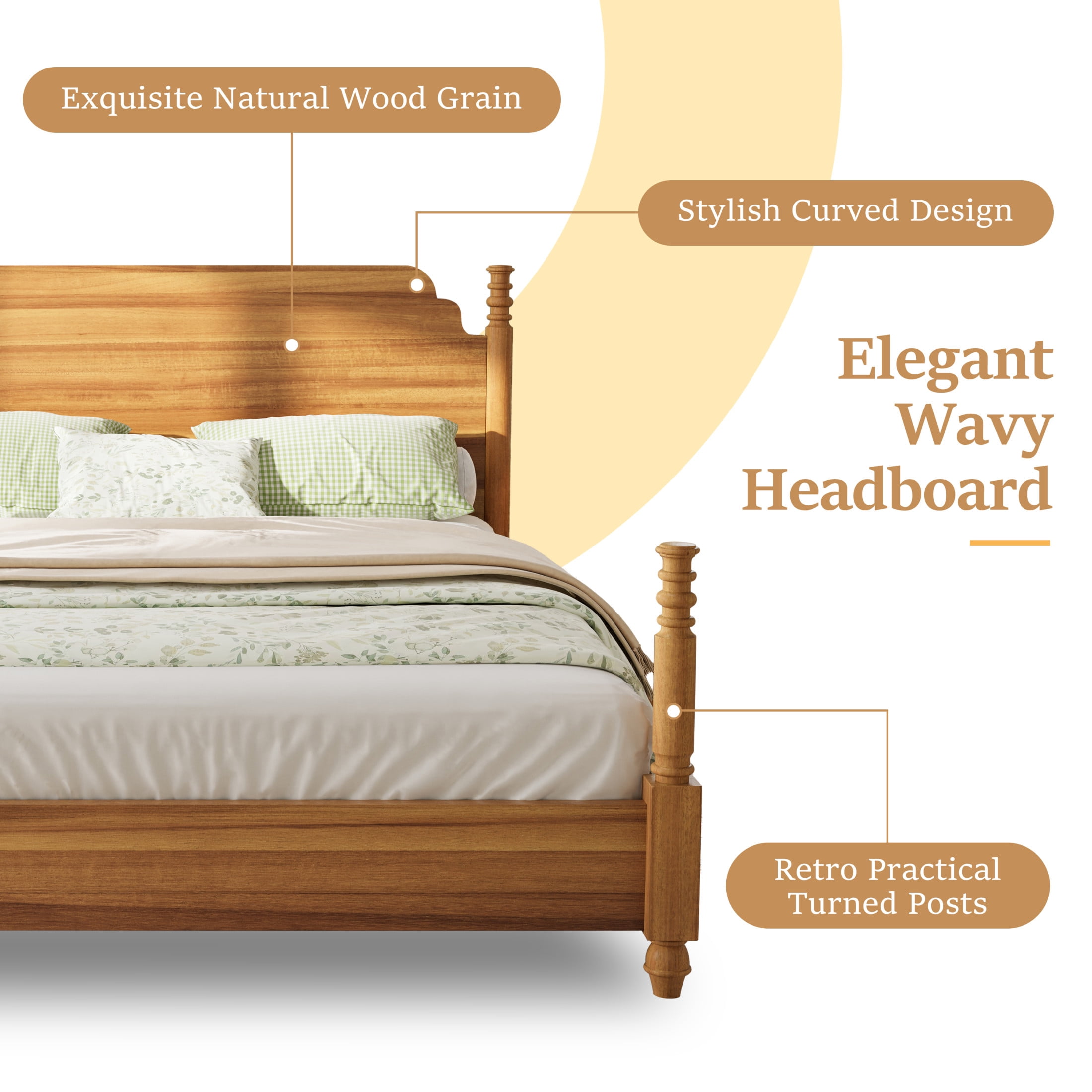 Christopher Knight Home Farmhouse King Platform Bed with Curved Headboard, Turned Legs, Teak Brown