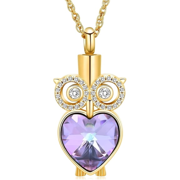 Moon Owl Urn Necklace for Ashes Owl Crystal Pendant Necklace Cremation Jewelry for Ashes Memorial Ashes Keepsake Necklace for Women Pet