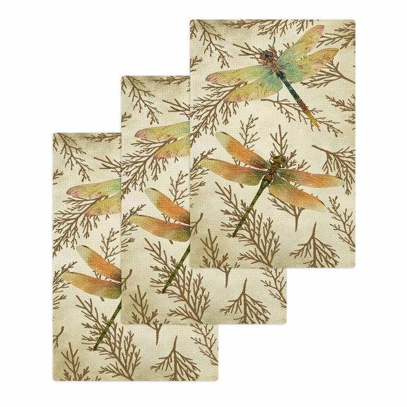 Vintage Dragonfly Kitchen Dish Towels for Drying Dishes Set of 3, Vintage Brown Tree Branch Waffle Weave Microfiber Hand Tea Bathroom Towels Quick Dry & Absorbent Towel 15.7x23.6