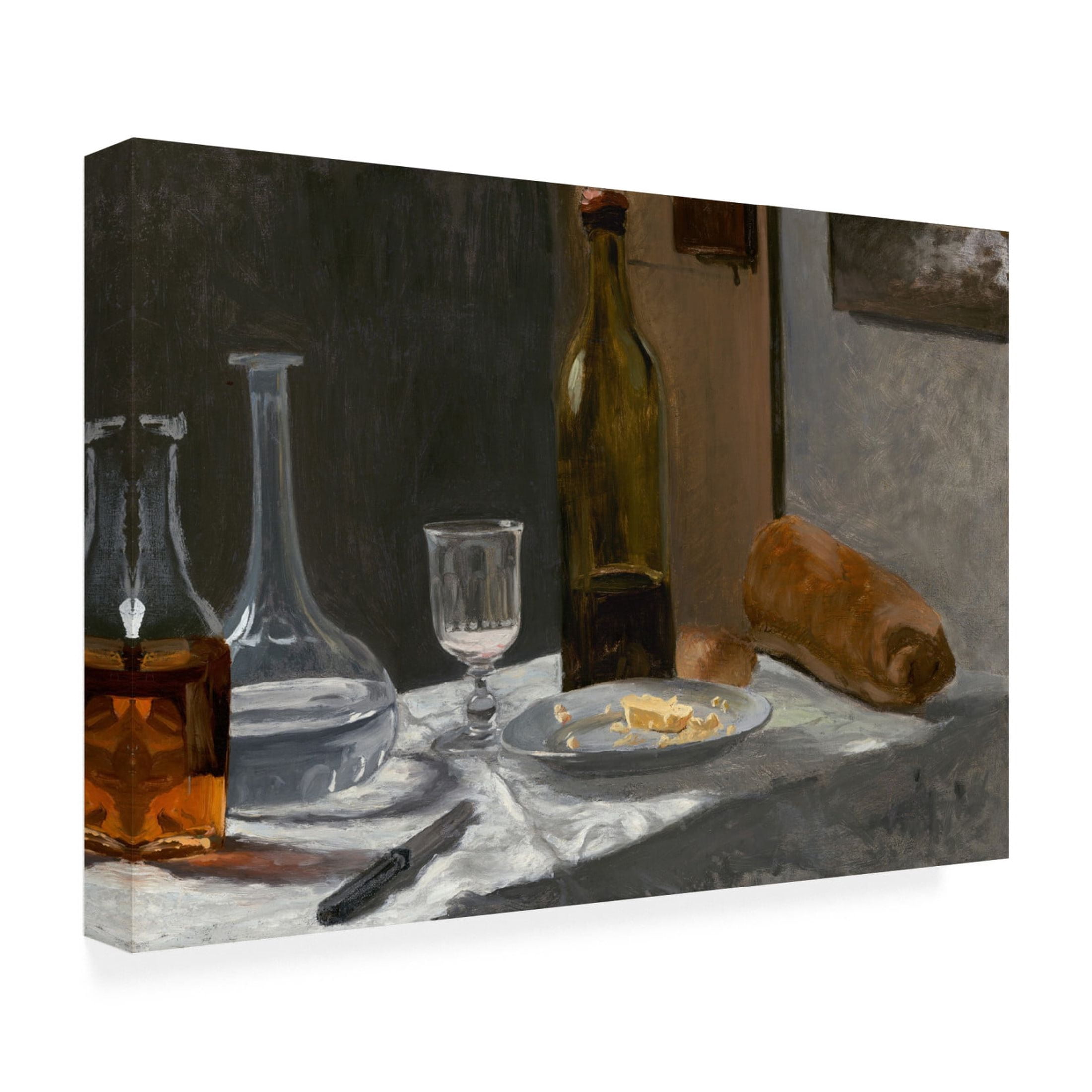 Claude Monet 'Still Life with Bottle, Carafe, Bread and Wine, c. 1862-63' Canvas Art - 24 x 16 Inches