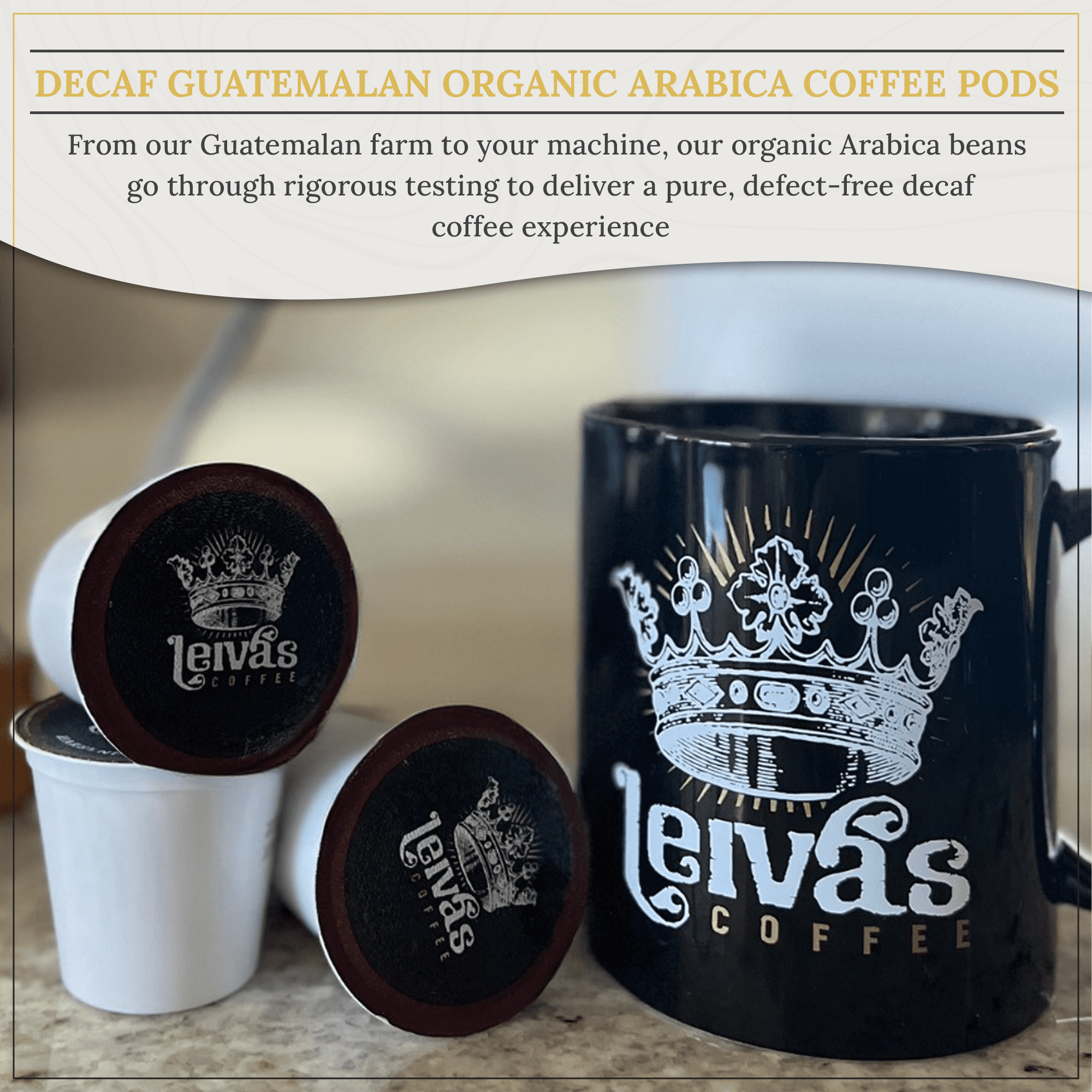 Leiva’s Guatemalan Single Serve Coffee Pods (22 Count) – Small Batch, Decaffeinated Roast Capsules - Rich, Bold & Balanced Flavor - Single Serve Pods for Keurig Coffee Machine - 0.35 Oz Cups