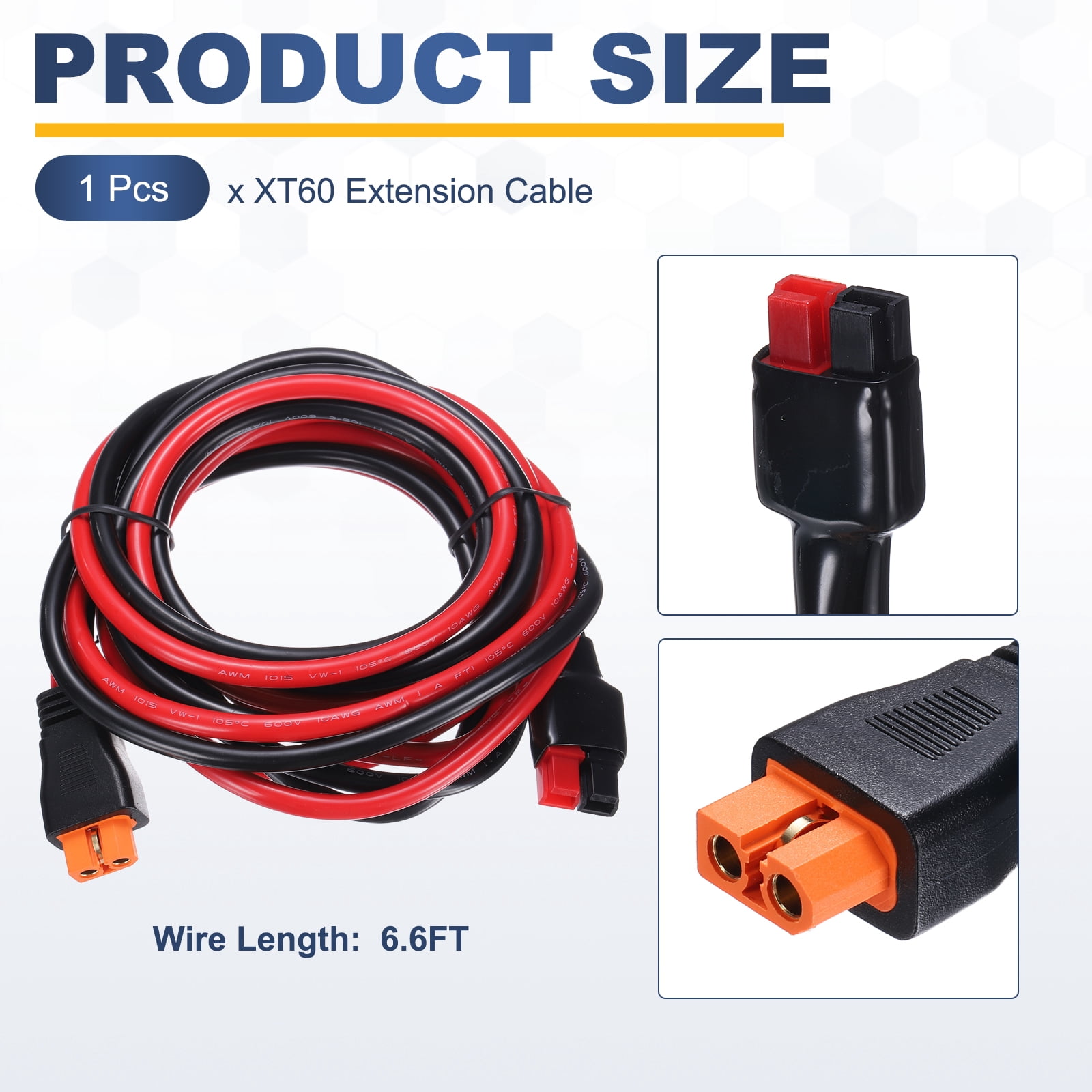 Uxcell 600VDC XT60i Extension Cable, 6.6FT XT60i Female to Battery Connector Single-pole Red and Black Plug Connector Cable for RC Battery Portable Power Station Solar Panel