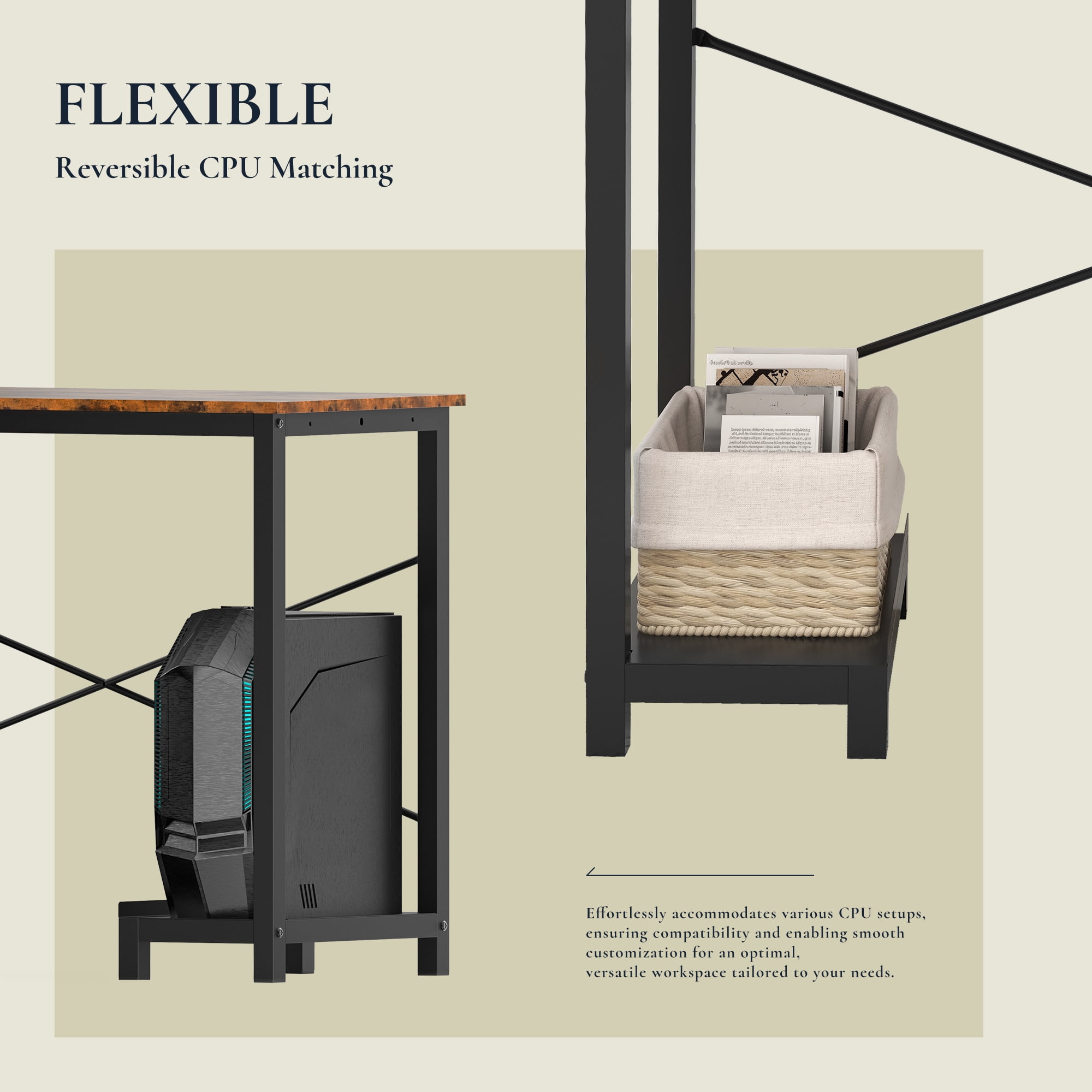 CONCETTA Modern L-Shaped Desk, Computer Desk Sleek Design, Spacious Workspace, Rust