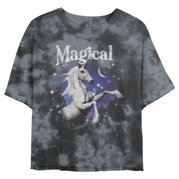 Junior's Lost Gods Magical Unicorn Portrait Graphic Crop T-Shirt Black/Charcoal Small