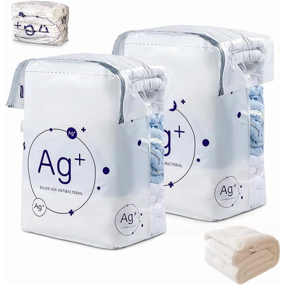No-Pump Vacuum Storage Bags, Large Cube Space Saver Compression Bags for Clothes, Comforters, Blankets, Bedding, Off-Season Gear (2pcs 17.7*27.6in)Q