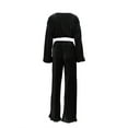 thumbnail image 3 of hirigin Women's Spring Autumn Outfit Sets Long Sleeve O Neck Crop Tops + Solid Color Wide Leg Pants, 3 of 4