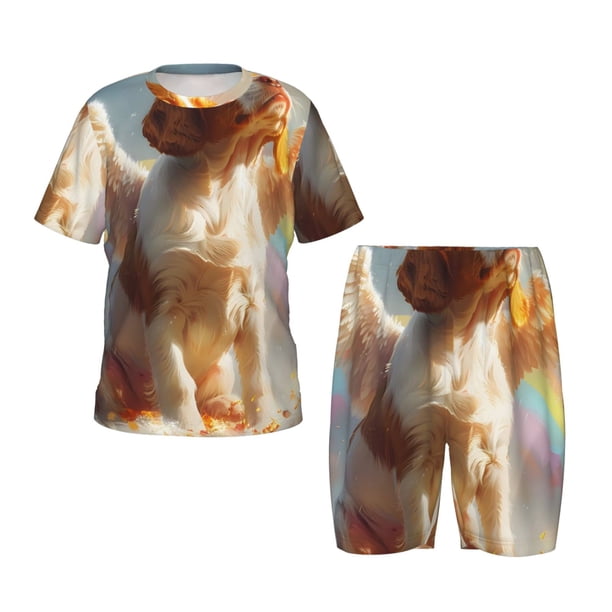 Fotbe Rainbow English Cocker Spaniel Pijama Estampada de 2 Piezas para Niños – Ropa de Dormir de Manga Corta Cómoda para Niños y Niñas, Camiseta y Shorts de Algodón-XX-Large