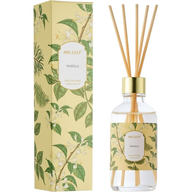 Airkeep Reed Diffuser Oil Set with Reed Sticks,Vanilla Aromatherapy Oil Scent Diffuser for Home Office Bathroom Decoration Perfume and Gifts 3.38 oz/100ml