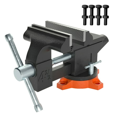 

VEVOR Bench Vise 4.5-inch Jaw Width 3.3-inch Jaw Opening 240-Degree Swivel Locking Base Multipurpose Vise w/Anvil Heavy Duty Cast Iron Workbench Vise w/Bolts & Nuts for Drilling Pipe Cutting