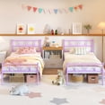 thumbnail image 4 of Yoneston Twin Size Girl's Metal Platform Bed Frame with Headboard, 12.7" Single Bed Frame for Kids, Teens Bedroom Furniture, Purple, 4 of 9
