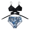 thumbnail image 4 of Women's Striped Print Bikini Set Push Up Padded Two Piece Sexy Swimsuit Beachwear for Summer Vacation Pool Party,Blue,S, 4 of 9
