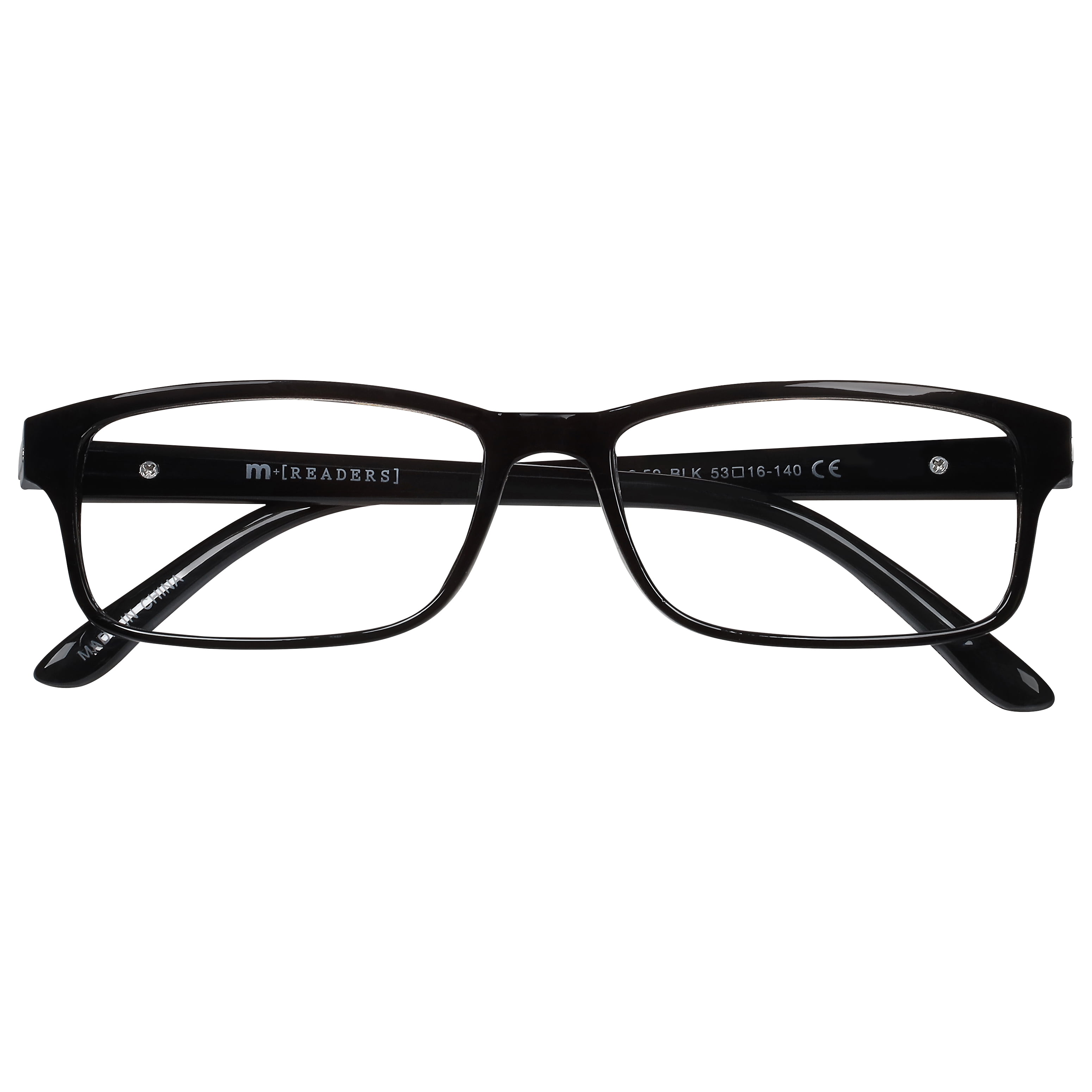 (2 pack) M+ Mens Rectangular Plastic Reading Glasses 2.50 Frazier in Classic Black