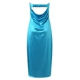 thumbnail image 5 of Summer Satin Strapless Dress Backless Bodycon Wedding Party Maxi Dresses Blue M, 5 of 5