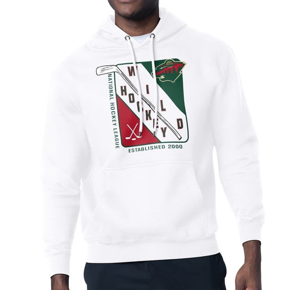 Men's Starter White Minnesota Wild Shield Logo Pullover Hoodie