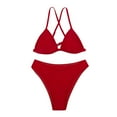 thumbnail image 4 of WREESH Womens Halter Bikini Set High Cut Bikini Solid Color Swimwear Two-Piece Slim Swimsuit Bikini Straped Swimsuits Beach Bathing Suit Red, 4 of 7
