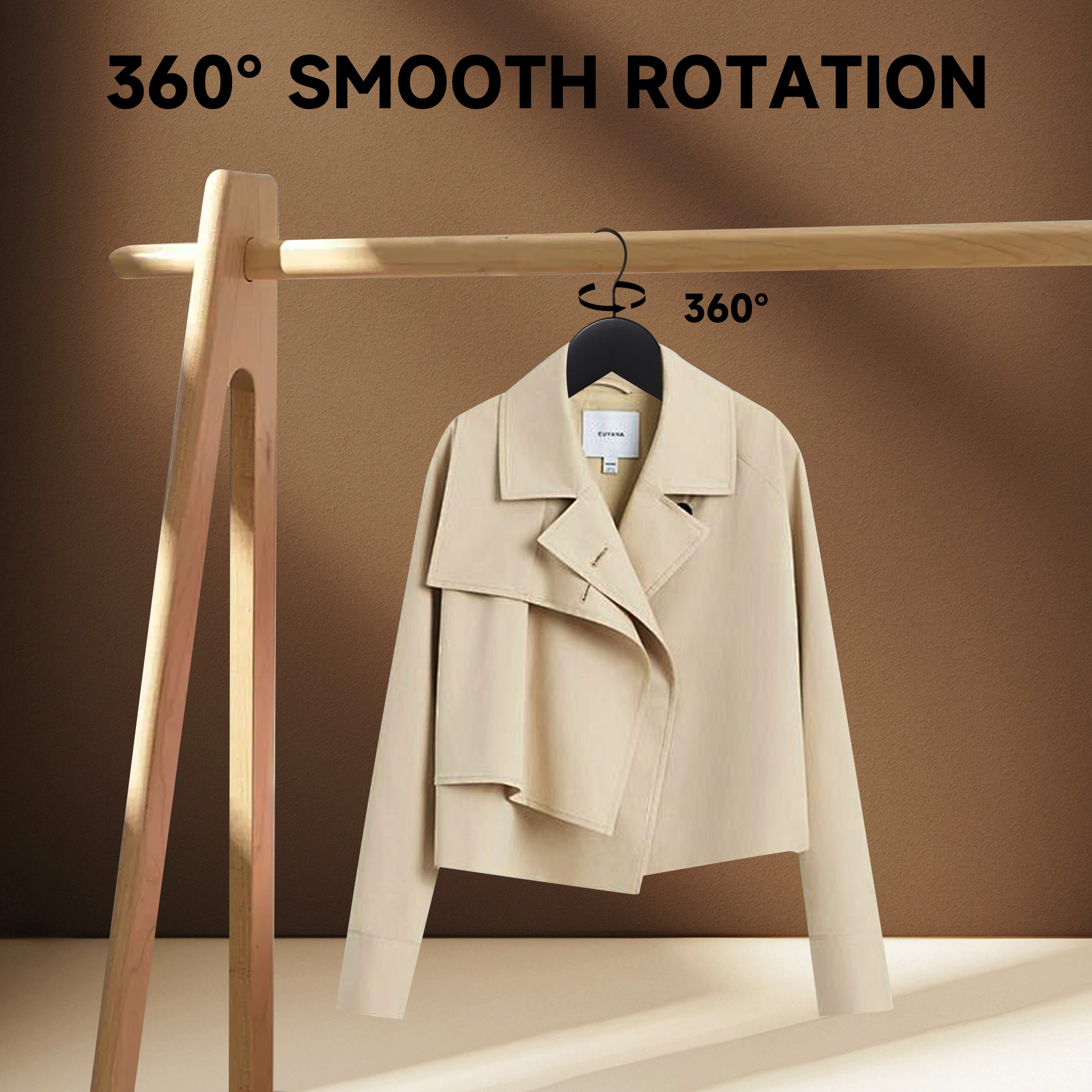 BP4U 12-Pack Premium Wooden Coat Hangers, Heavy-Duty Solid Wood Non-Slip Shirt Hangers with 360° Swivel Hook for Jackets, Suits, Shirts, Skirts(Black)