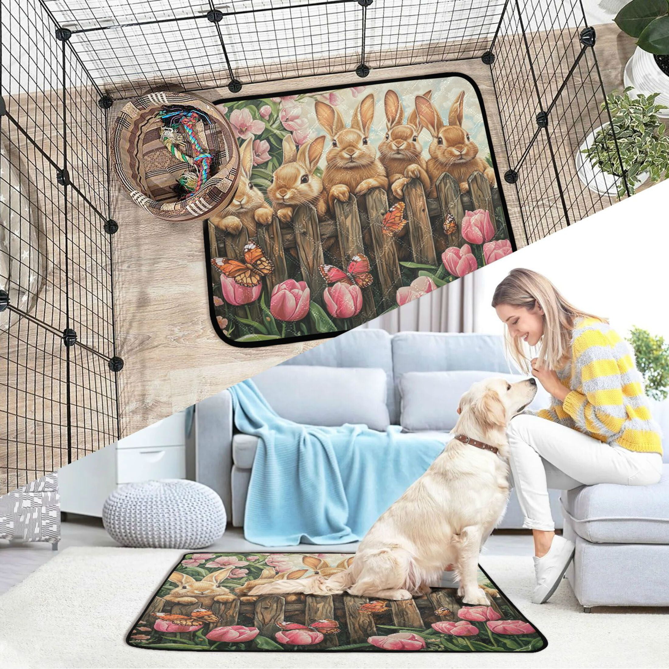 Qxltty Cute Brown Bunny Cat litter Pads Pet Set of 3 Diaper Mats Center Anti-leakage Layer Absorbent Soft and Comfortable