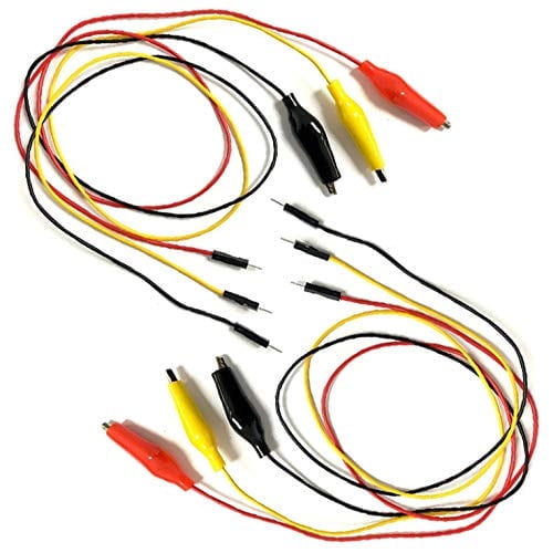 6 Piece Alligator to Test Pin Set, Includes 2 Red, 2 Black, and 2 Yellow Leads, Each Lead Measures 22 Inches Long