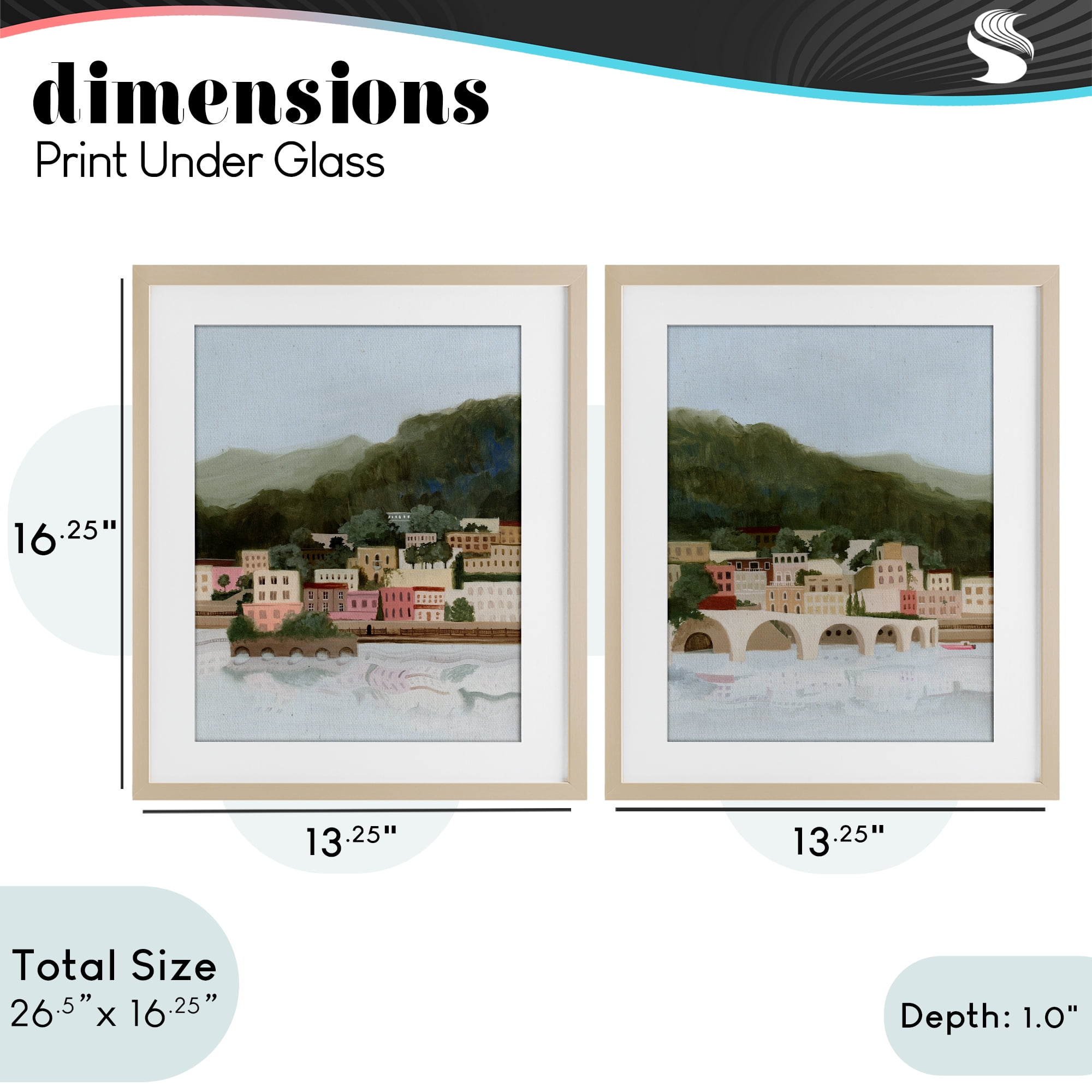 Stupell Industries Mountain Town by Sea 2 Piece Birch Framed Print Under Glass Set, design by Grace Popp