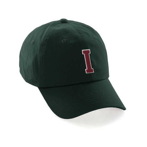 Custom Hat A to Z Initial Letters Classic Baseball Cap, Dk Green Hat White Red Letter I