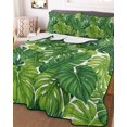 thumbnail image 3 of Quilts Queen Size Bedding Set, Summer Palm Leaves Lightweight Quilted Comforter, Tropical Green Botanical Soft Reversible Bedspread Coverlet with Pillow Covers for All Season, 90" x 96", 3 of 7